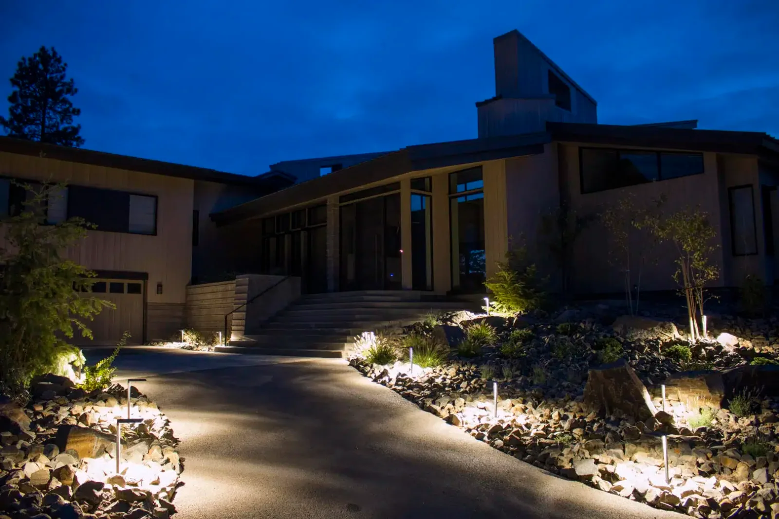 Illuminated Walkway Framed by Low Garden Lighting
